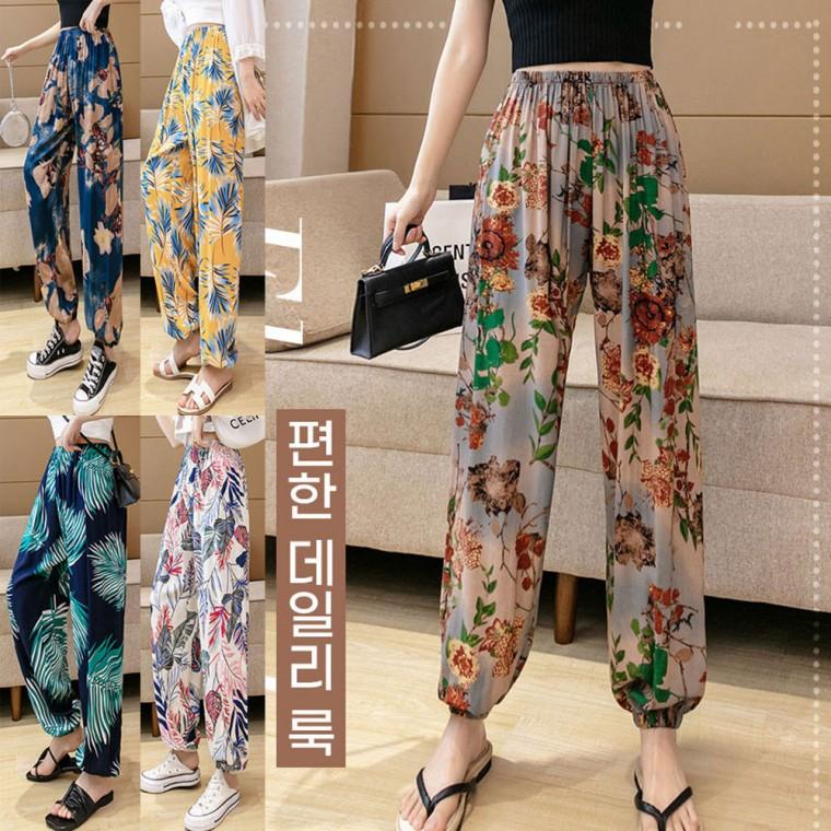 허니진이 여자냉장고바지 몸빼 아이스 쿨팬츠 밴딩 고무줄 여름