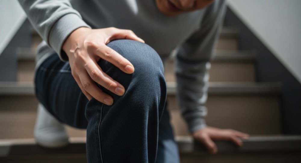 계단 중 무릎 잡는 순간