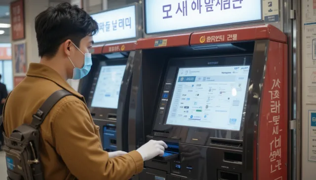 무인발급기 앞에서 서 있는 모습