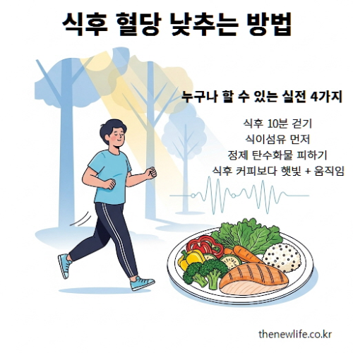 식후 혈당 낮추는 방법 – 걷기와 식이섬유, 정제 탄수화물 줄이기, 햇빛 아래서 움직이기