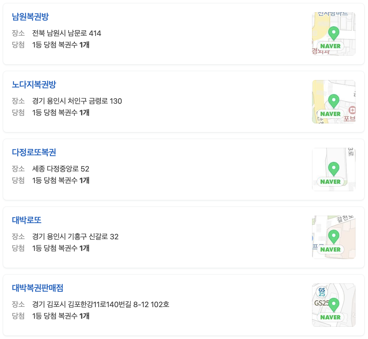 로또 1019회 1등 당첨 지역