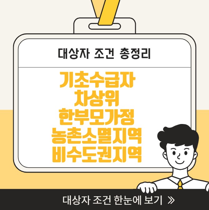 2025 민생회복지원금 대상자 조건을 쉽게 요약한 안내 이미지 &ndash; 기초수급자, 차상위계층, 농촌소멸지역 등 포함 대상자 정리