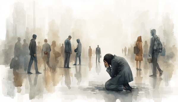 ESFP는 사람과 즐거움, 그리고 삶의 생동감을 중요하게 생각하는 유형입니다. 그래서 관계의 상실이나 깊은 외로움, 삶의 즐거움을 잃었다고 느끼는 순간 깊은 절망을 경험할 수 있습니다에 관한 그림입니다