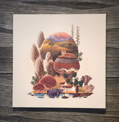 스타벅스 더북한강R점 버섯 모티브 그림과 벽면 패턴 디자인