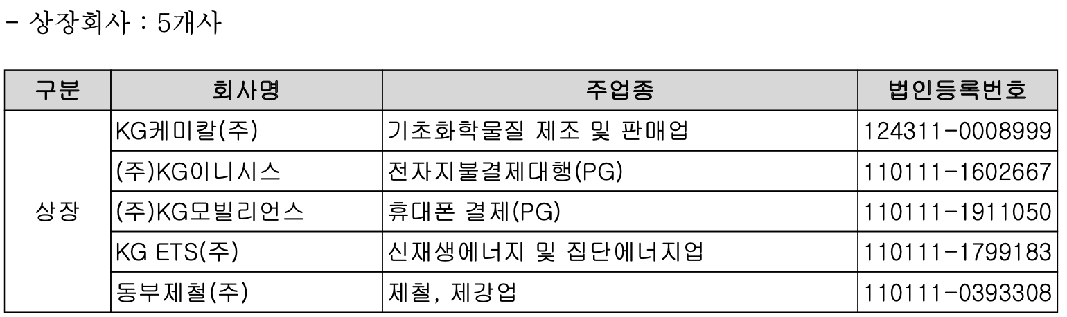Kg그룹 상장사