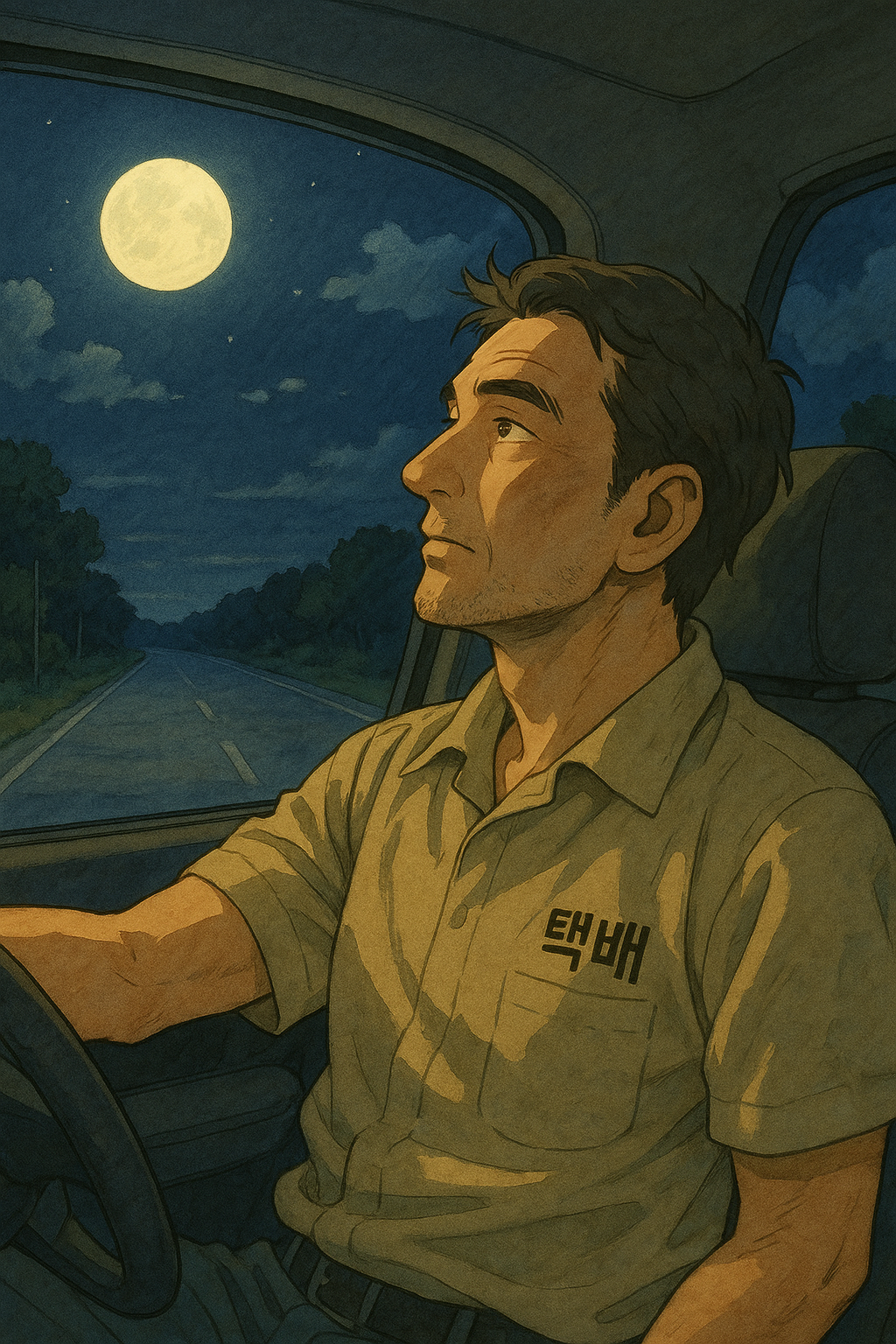 "달빛 아래, 창문을 연 채 사색에 잠긴 존"