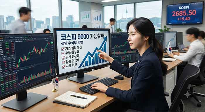 모니터 를 마주한 여성 모습.