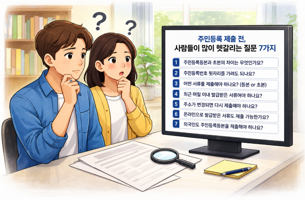 주민등록등본 인터넷 발급 옵션을 고민하는 모습