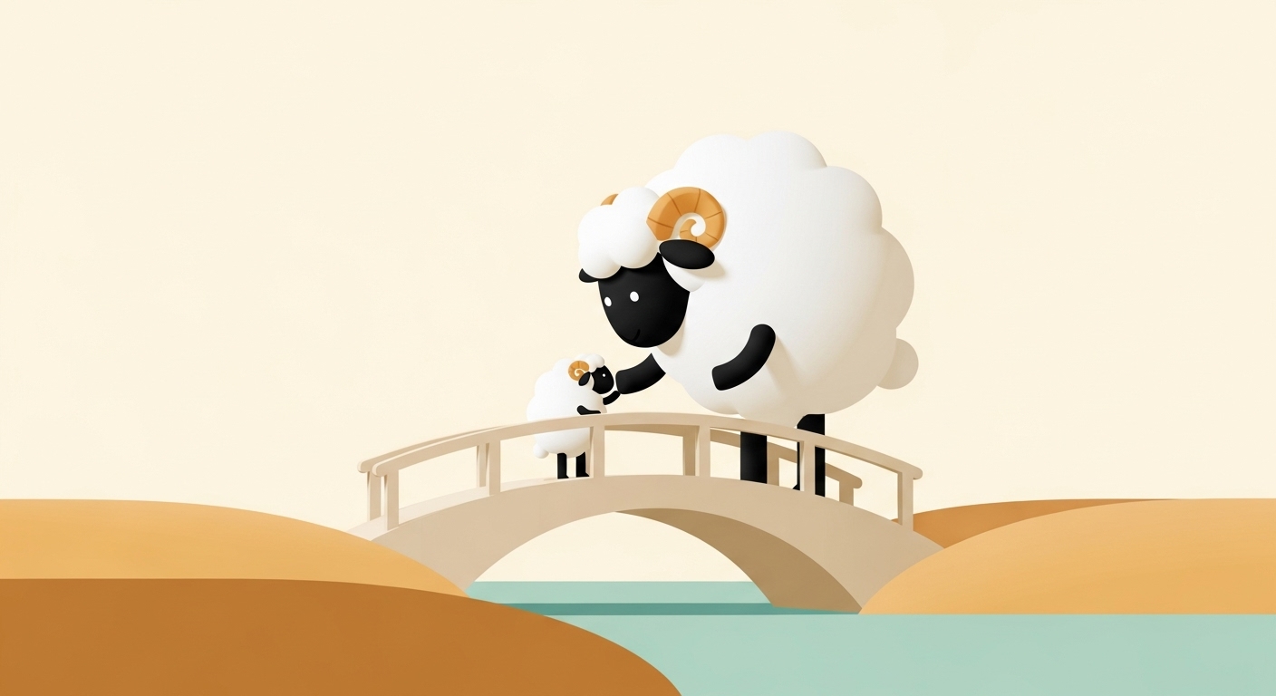 타인을 도와주며 조화와 배려를 실천하는 양띠 캐릭터 일러스트