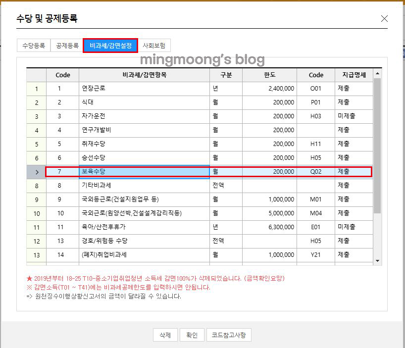 더존 위하고 급여대장 입력 시 수당 및 공제 등록 방법