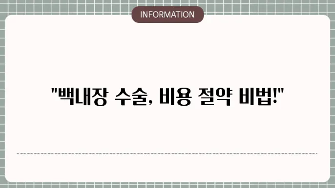 65세 이상 노인 백내장 수술비용 절약 팁