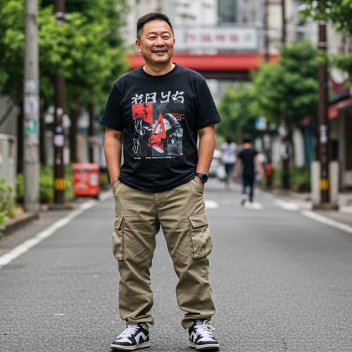 스트릿 브랜드를 입은 중년