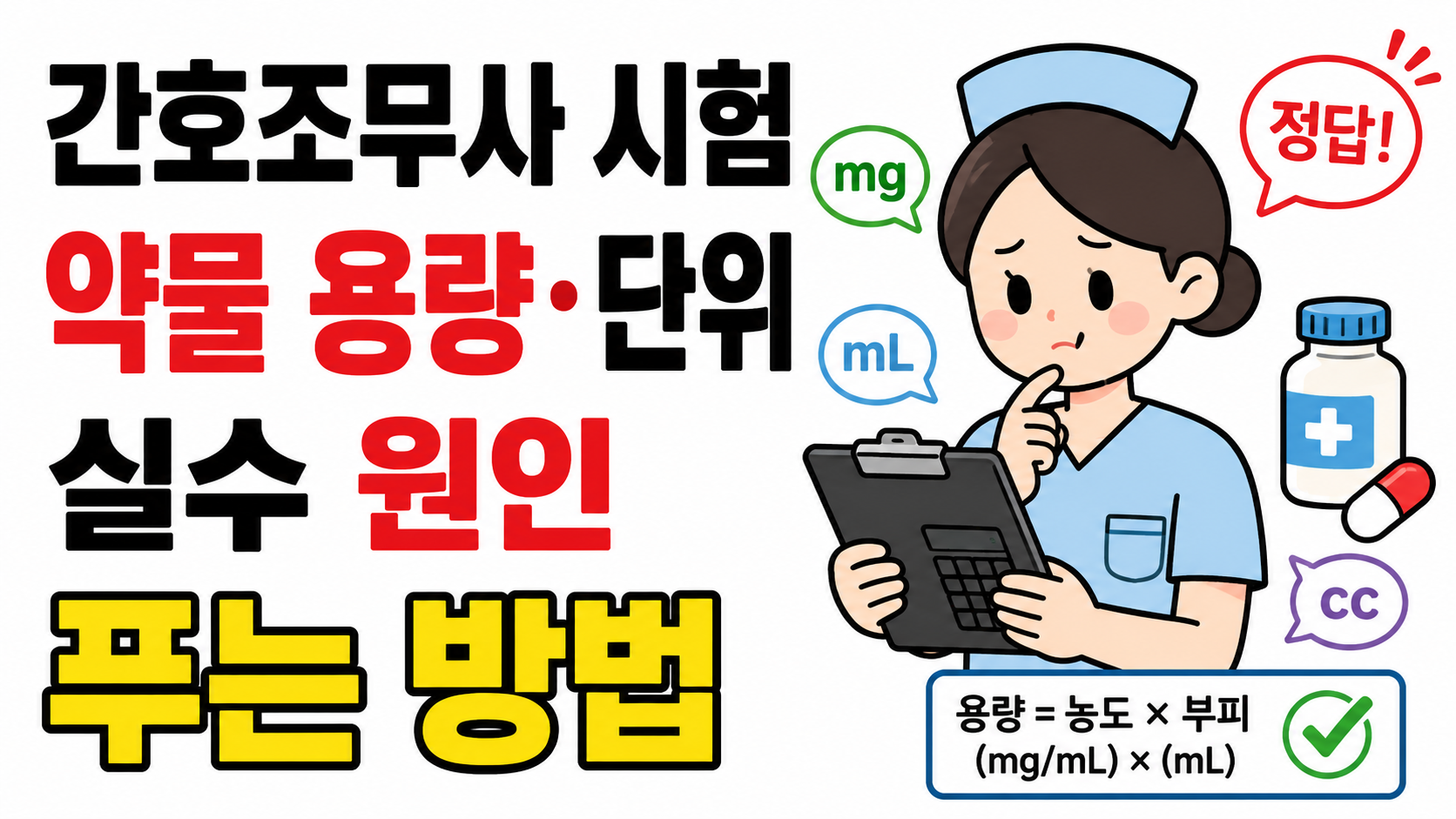 약물 용량 단위 실수 원인 푸는 방법 설명 이미지