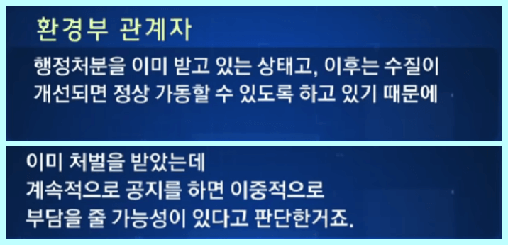 수질 부적합 생수 제조업체 공개 기간이 짧은것에 대한 환경부 답변