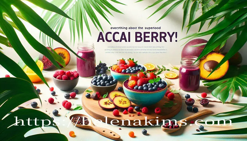 야자 나무 아래 하얀 탁자 위, 그릇에 담긴 아사이 베리 이미지.