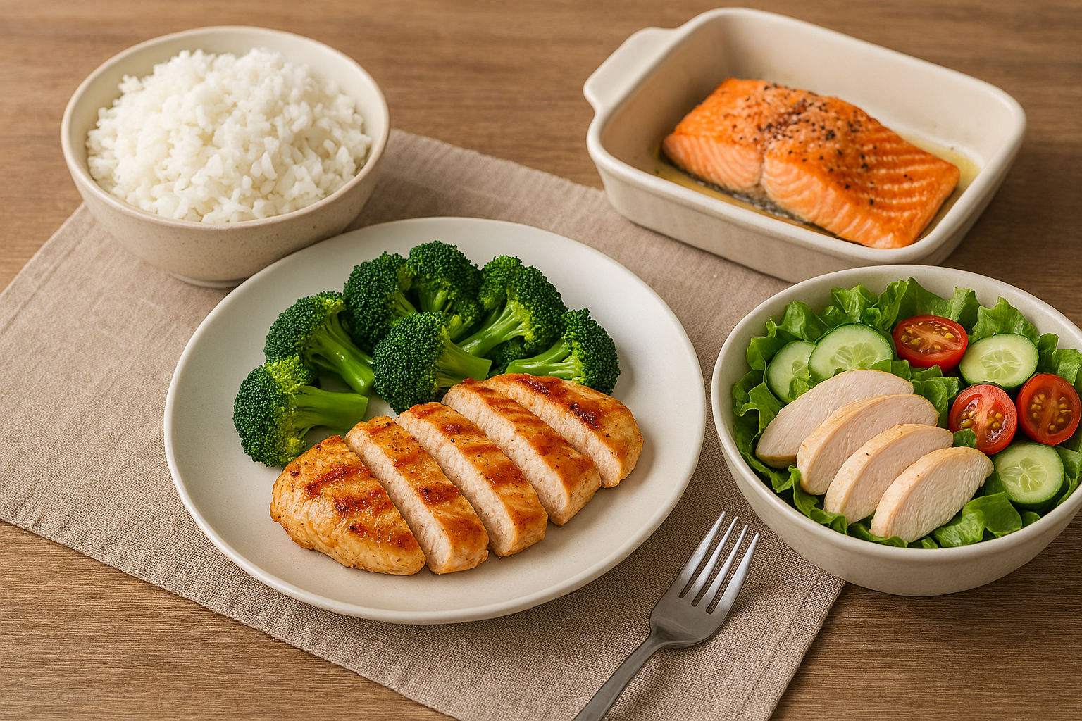 고온 조리와 저온 조리가 혼합된 식사 구성 이미지