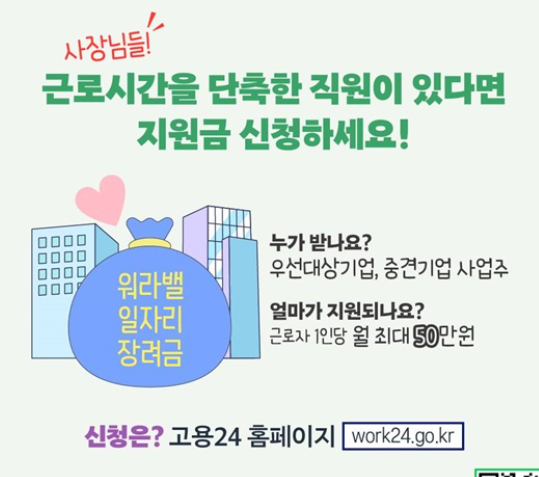 워라밸일자리장려금 1인당 월 최대 50만원