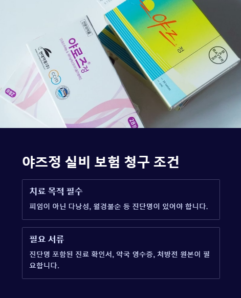 야즈정 실비 보험 청구 조건