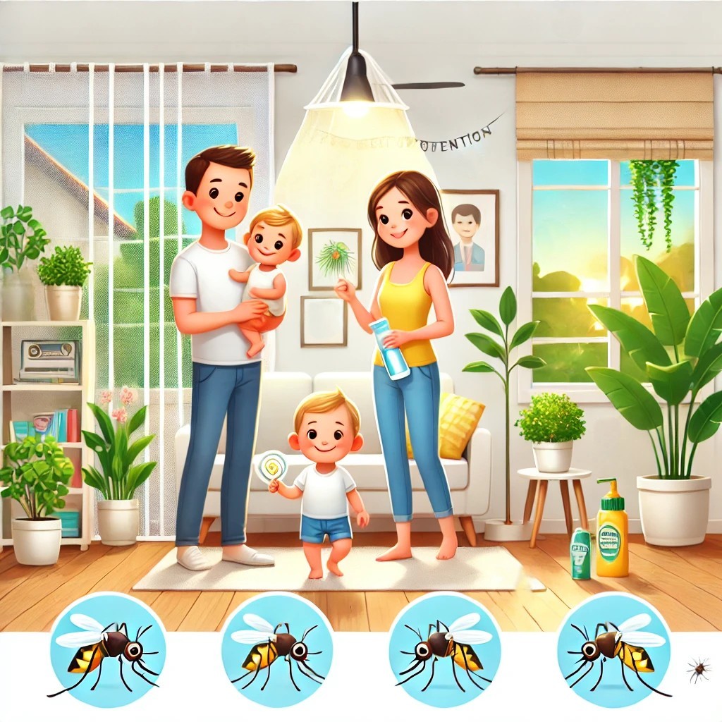 모기가 걱정인 어린이를 키우는 가족의 사진