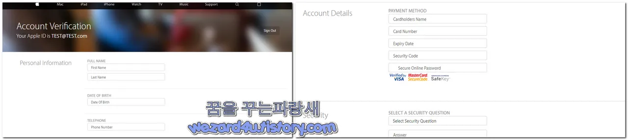 피싱 사이트 개인정보 입력 요구
