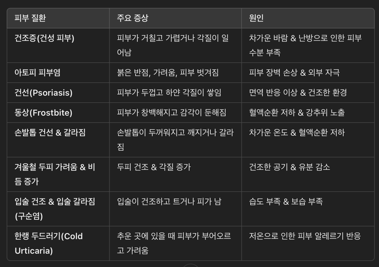 겨울철 대표적인 피부 질환 & 원인