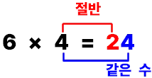 6에 4를 곱하면 십의 자리 수는 곱하는 수의 절반인 2, 일의 자리 수는 곱하는 수인 4