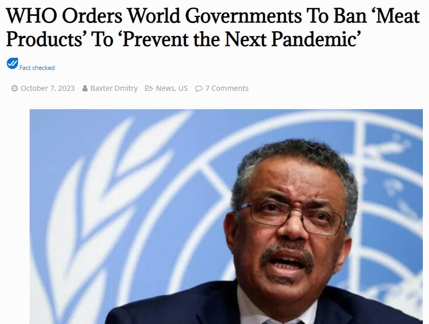 WHO, 또 이상한 발언..."다음 팬데믹, 육류 공급에서 비롯될 것...각국에 규제 요구" VIDEO:WHO Orders World Governments To Ban ‘Meat Products’ To ‘Prevent the Next Pandemic’