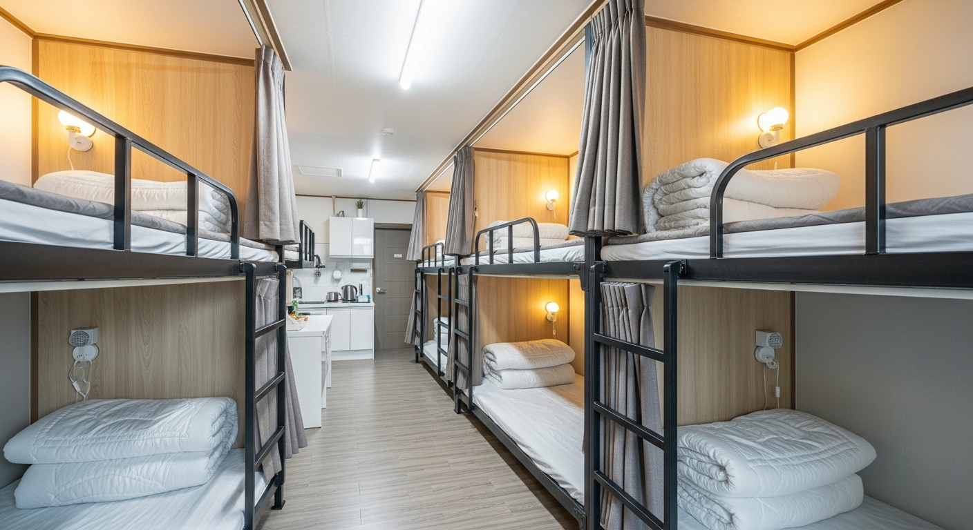 게스트하우스 장기 숙박에 적합한 깔끔하고 아늑한 제주도 게스트하우스 도미토리 내부