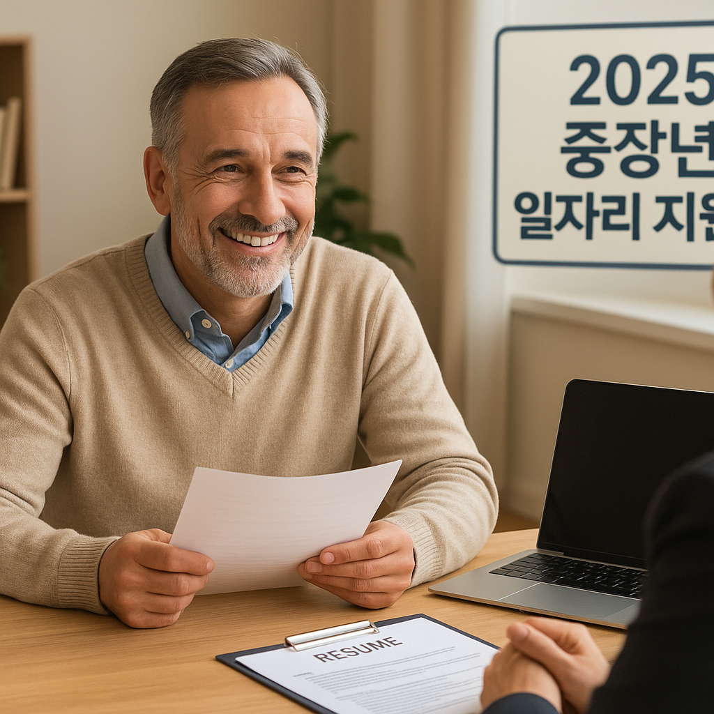 중장년 남성이 일자리 상담을 받으며 미소 짓는 장면