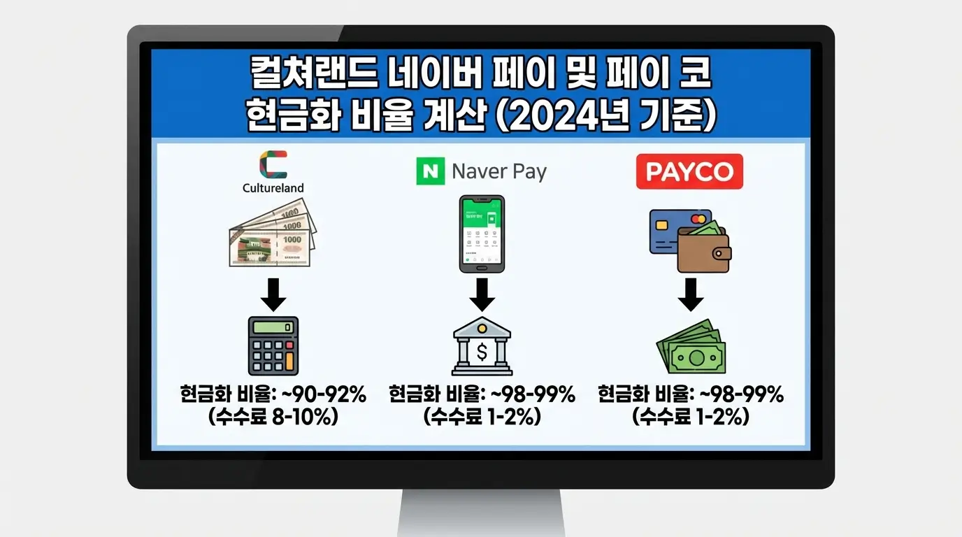 컬쳐랜드 네이버 페이 및 페이 코 현금화 비율 계산