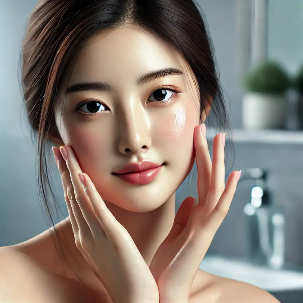 히알루론산 보습제를 바르고 얼굴을 감싸는 동양인 여성의 모습