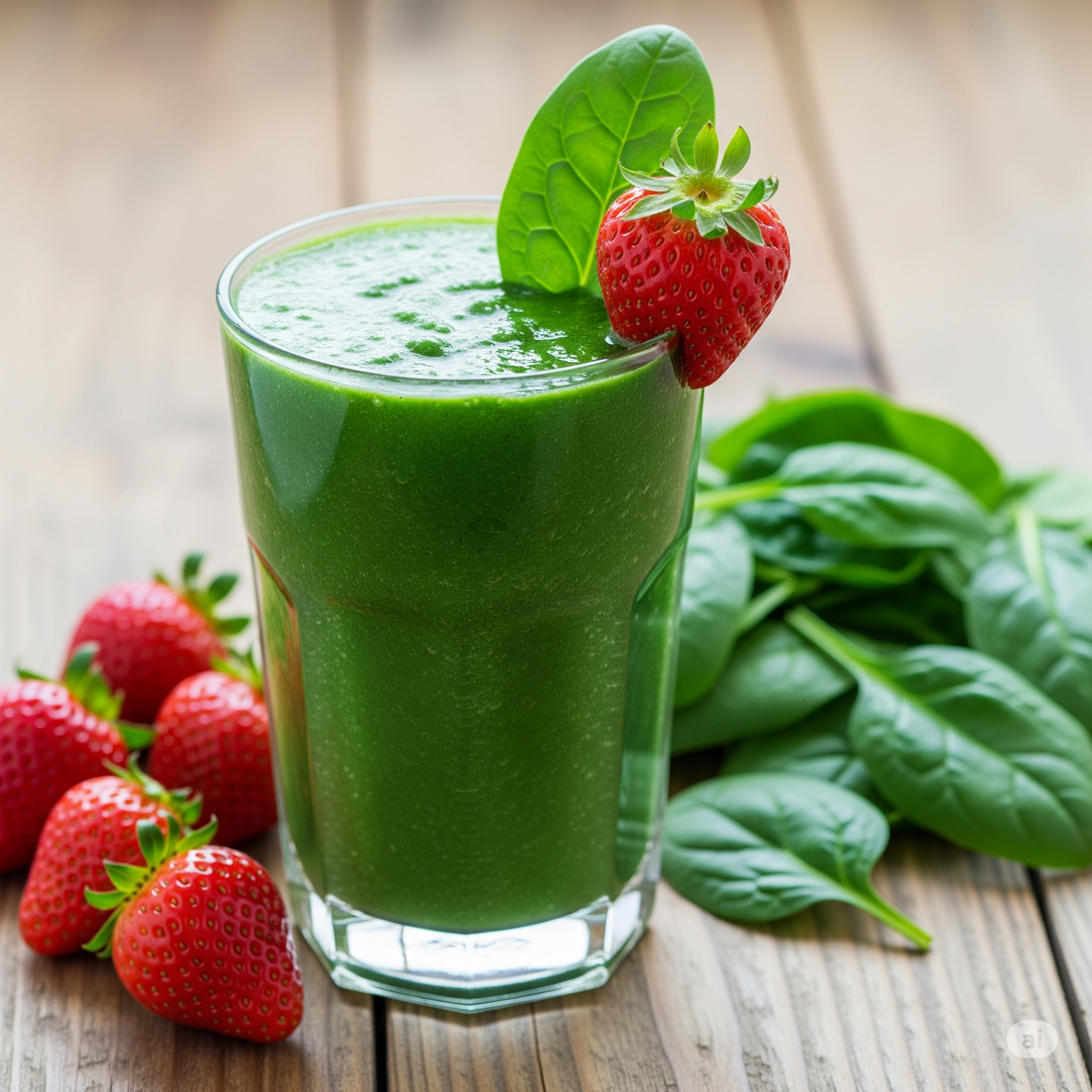 딸기 시금치 스무디와 재료들.