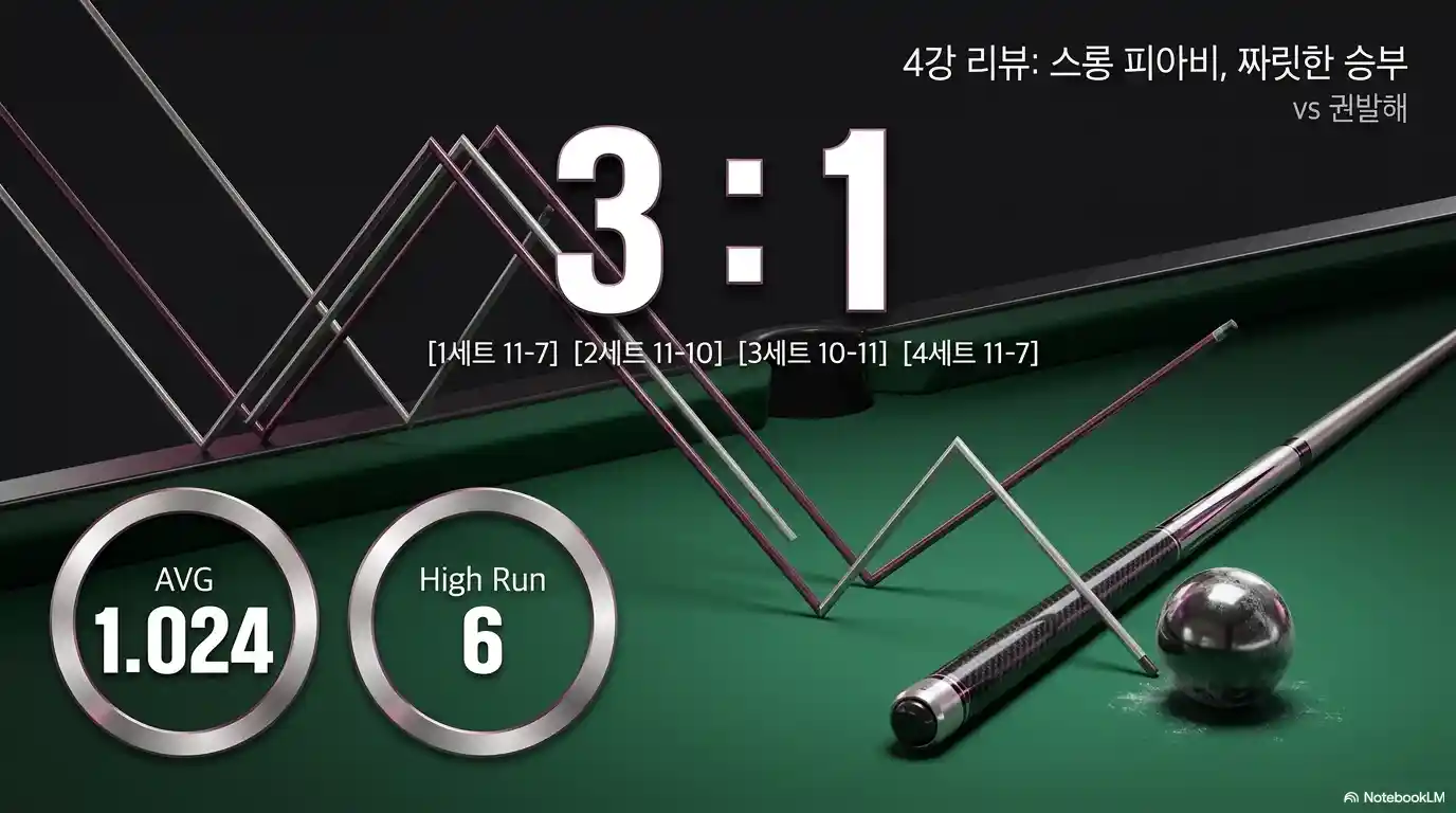 2026 LPBA 4강 결과 - 스롱 피아비 권발해 짜릿한 승부 3대1, 세트 스코어 11-7 11-10 10-11 11-7, AVG 1.024 하이런 6