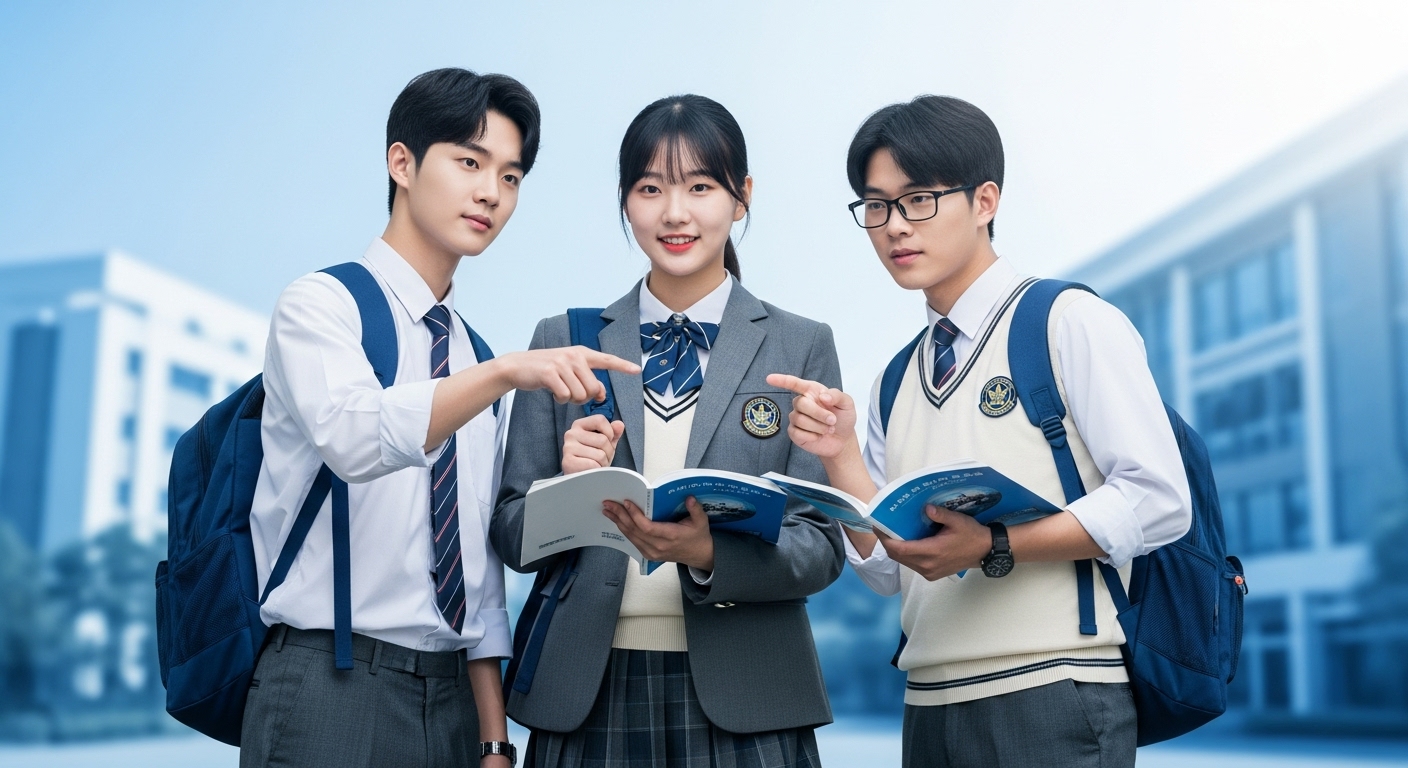 다양한 고등학교 유형의 학생들이 함께 밝은 미래를 향해 나아가는 모습