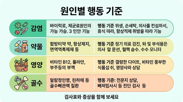 백혈구 수치가 낮은 이유 원인별 특징과 행동 기준 비교표