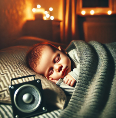 아기가 백색 소음을 들으며 자고 있는 모습