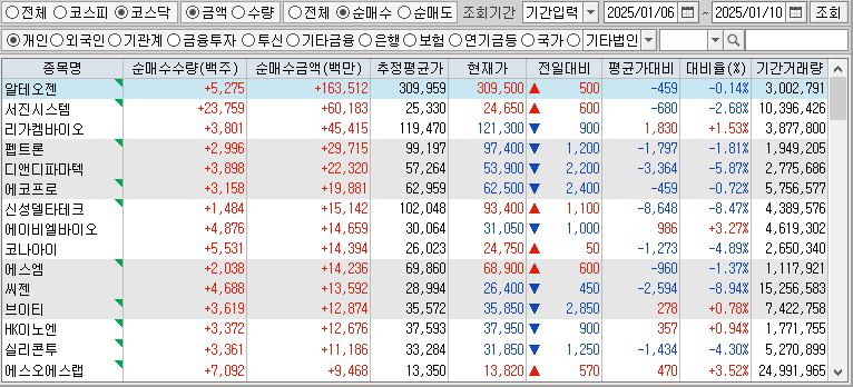 주간 코스닥 개인 순매수