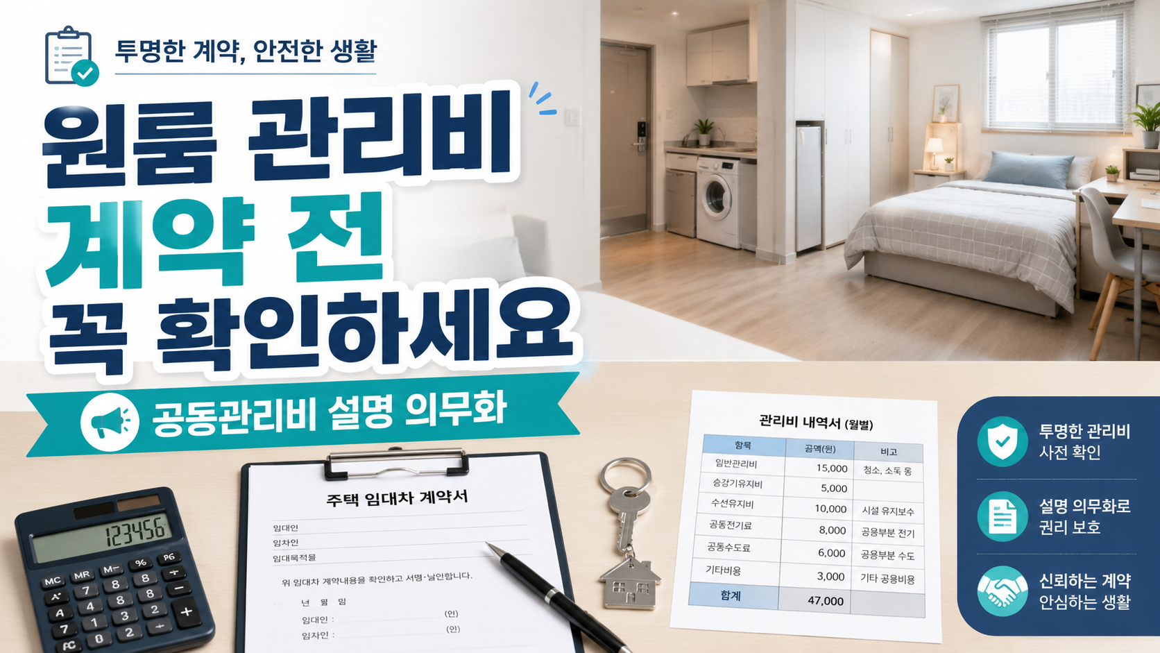 원룸 계약 전 관리비와 공동관리비를 확인하는 임대차 계약 안내