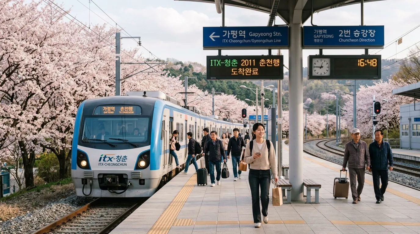 경춘선 봄꽃 여행을 마무리하는 기차역 풍경
