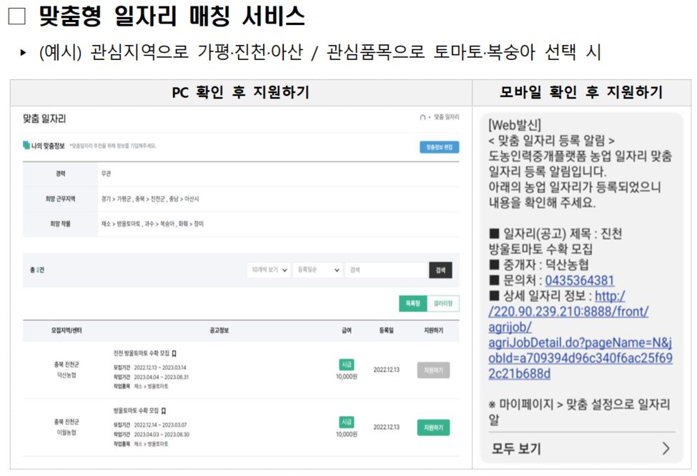 도농인력중개플랫폼 맞춤일자리매칭