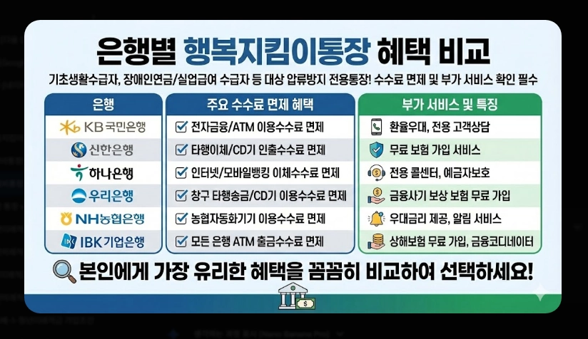 생계비통장 은행별 우대혜택 비교 [2026년 최신] 수수료 면제 및 금리 우대 조건 정리