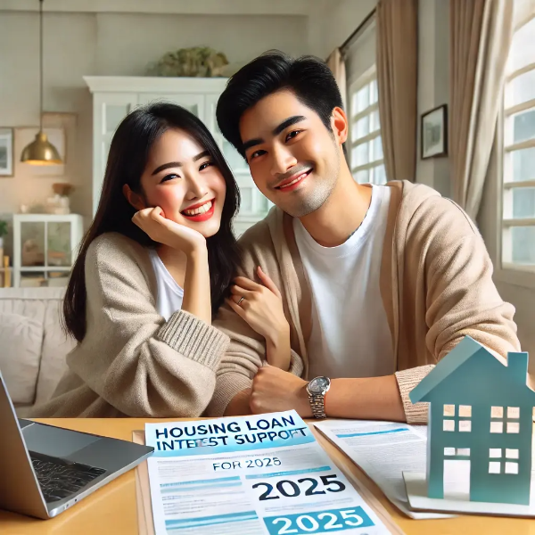 주택대출 혜택 서류를 함께 검토 중인 동양인 신혼부부