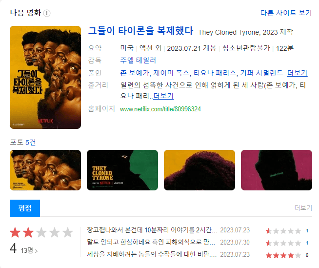 그들이 타이론을 복제했다 줄거리, 평점, 후기