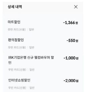 IBK기업카드-할인내역