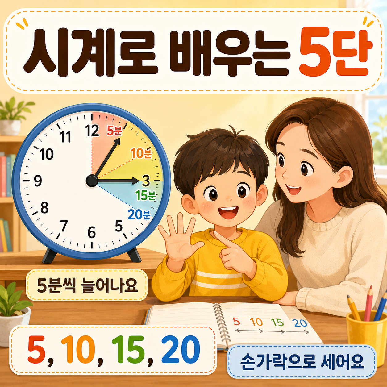 시계와 손가락으로 5단을 익혀요