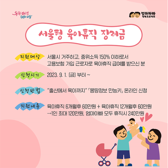 서울형 육아휴직 장려금 신청 방법 대상 지원금액