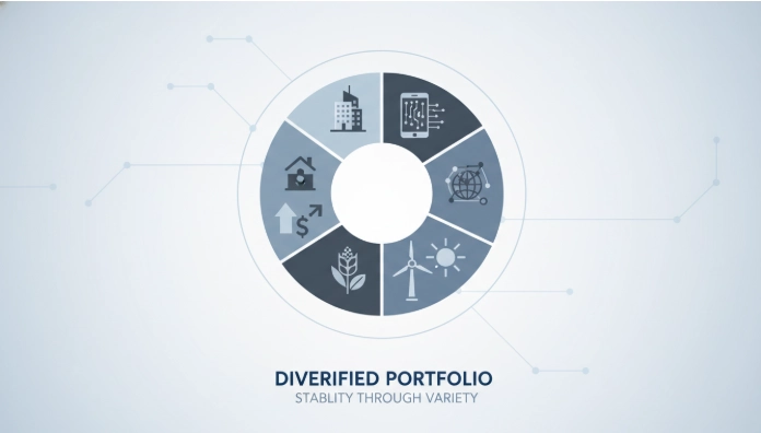 다양한 자산에 분산 투자하여 안정적인 포트폴리오를 구축하는 모습.