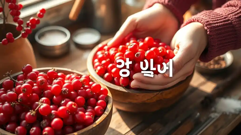 먹기 좋게 준비된 붉은 마가목 열매와 먹는법 설명