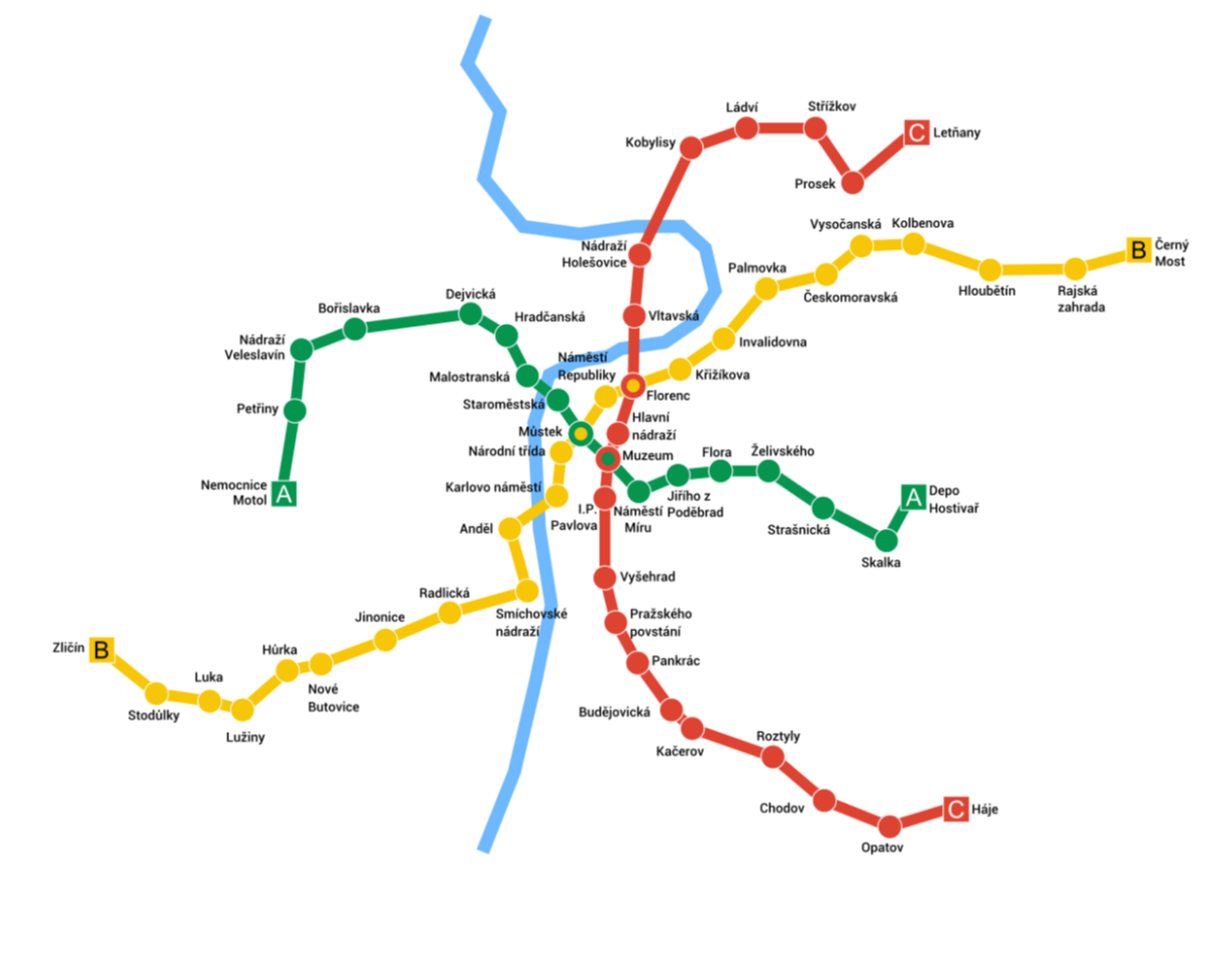 체코 프라하 지하철 노선도
