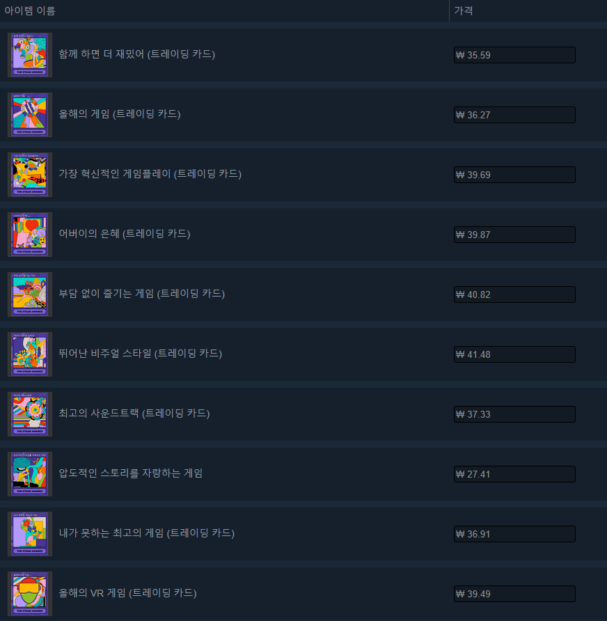 스팀 겨울 할인 트레이딩 카드 가격